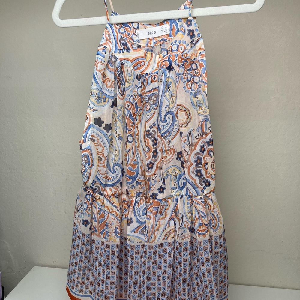 Mango Paisley Print Summer Dress in Blue & Orange